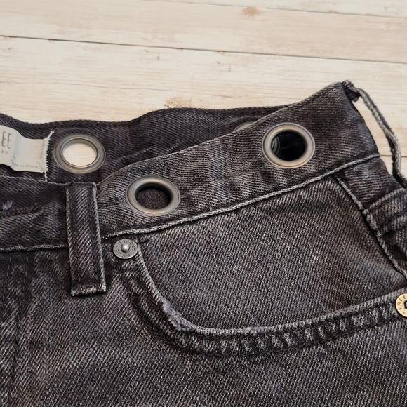 Free People Sashed and Relaxed Grommet Distress Cutoff Denim Shorts Black 24 - Picture 10 of 15